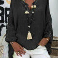 Azure Breeze Relaxed Linen Blouse with Effortless Flow For Women