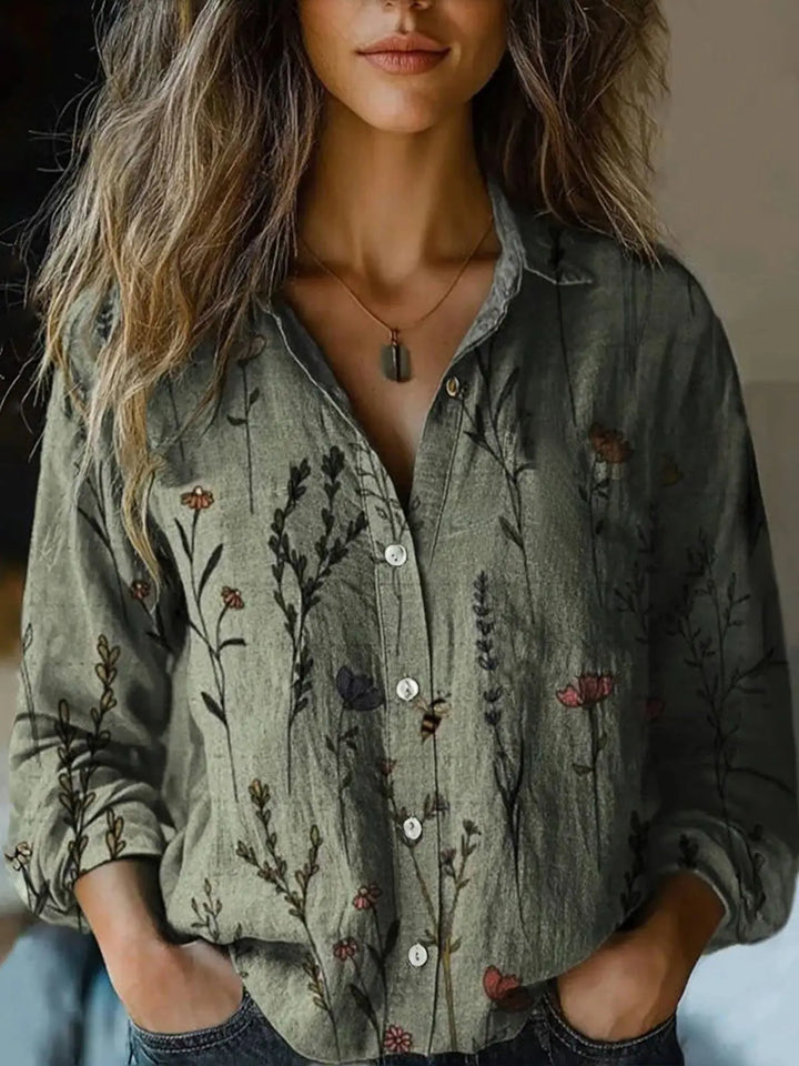 Women's Boho Print Long Sleeve Button-Up Blouse
