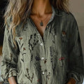 Women's Boho Print Long Sleeve Button-Up Blouse