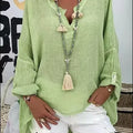 Azure Breeze Relaxed Linen Blouse with Effortless Flow For Women