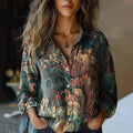 Women's Boho Print Long Sleeve Button-Up Blouse