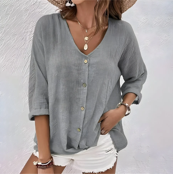 Casual Relaxed Button-Up Blouse