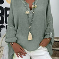 Azure Breeze Relaxed Linen Blouse with Effortless Flow For Women