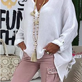 Azure Breeze Relaxed Linen Blouse with Effortless Flow For Women