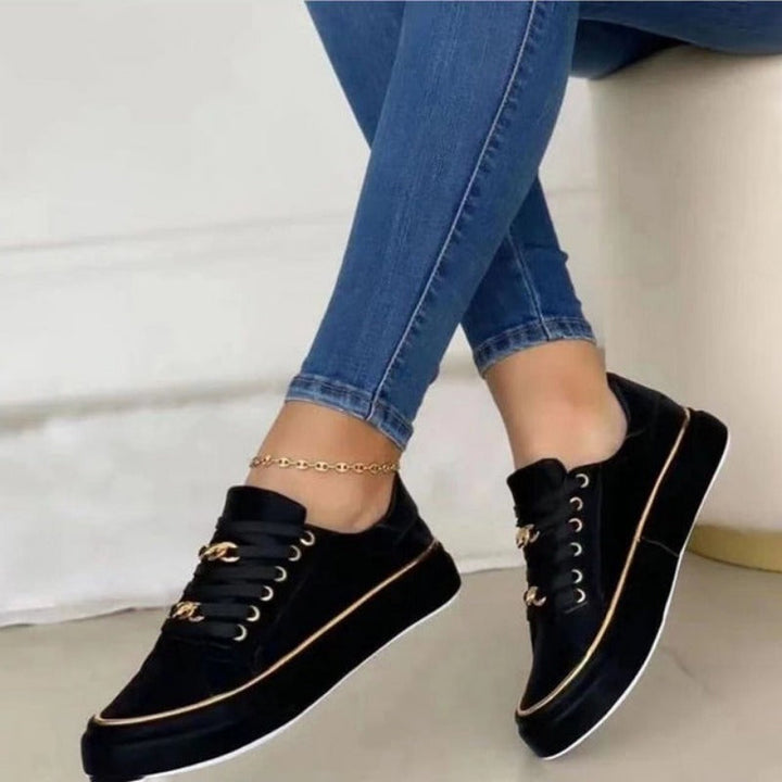 Women's Flat Platform Sneakers Gold Chain Detail