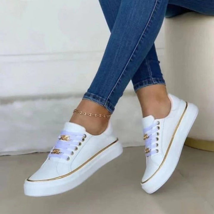 Women's Flat Platform Sneakers Gold Chain Detail