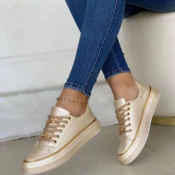 Women's Flat Platform Sneakers Gold Chain Detail