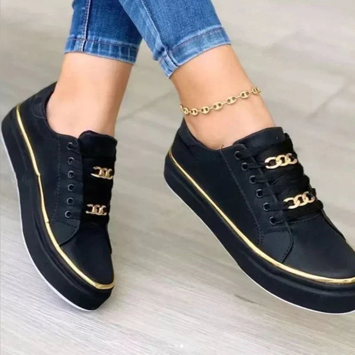 Women's Flat Platform Sneakers Gold Chain Detail
