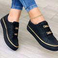 Women's Flat Platform Sneakers Gold Chain Detail