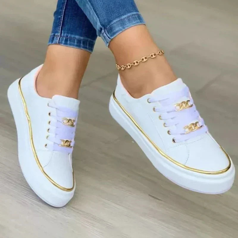 Women's Flat Platform Sneakers Gold Chain Detail