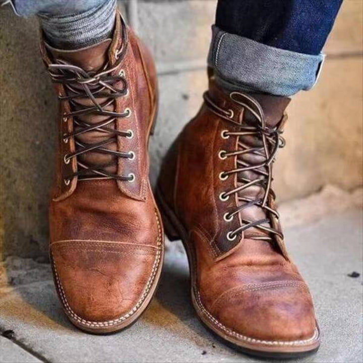 Vintage Leather Lace-Up Boots For Men
