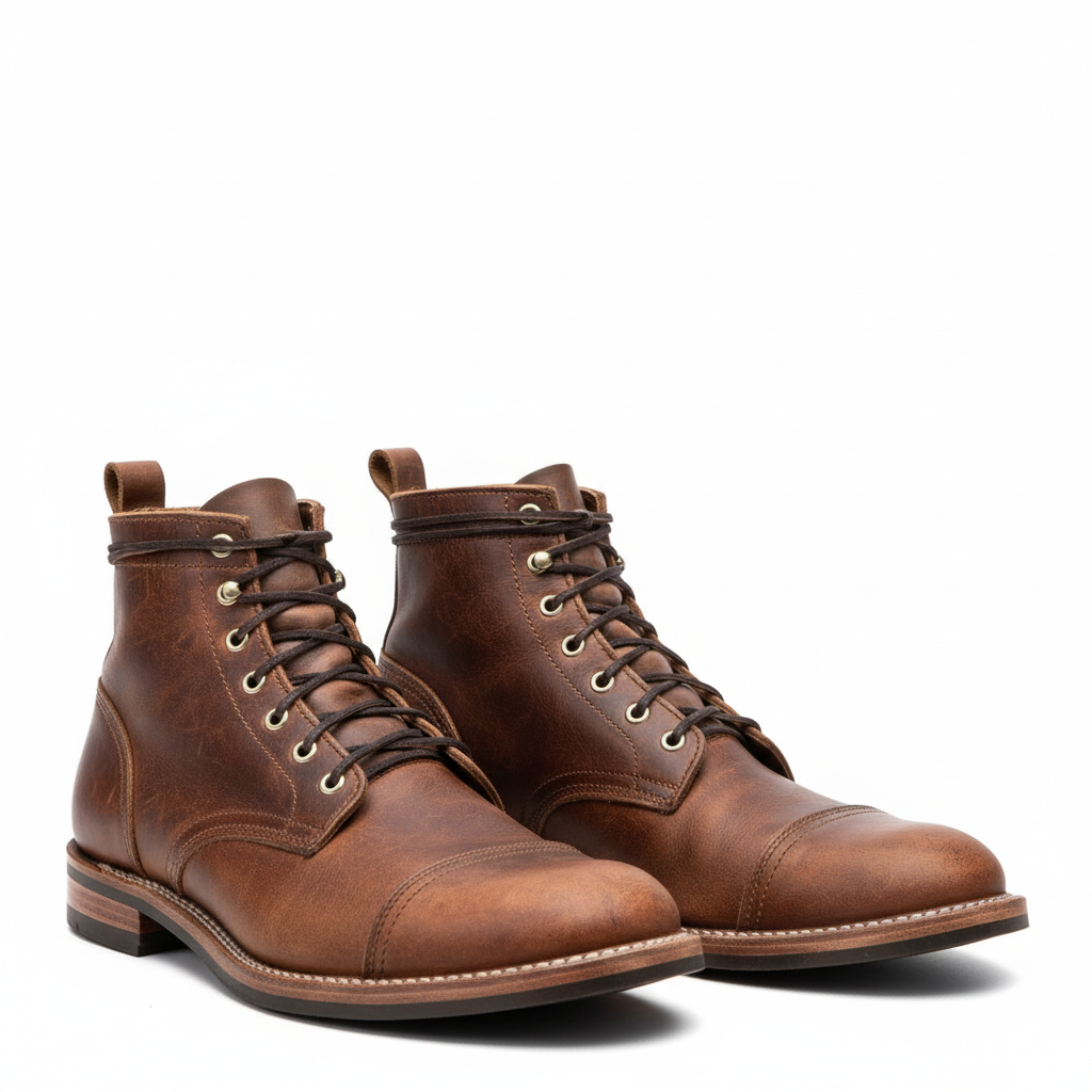 Vintage Leather Lace-Up Boots For Men