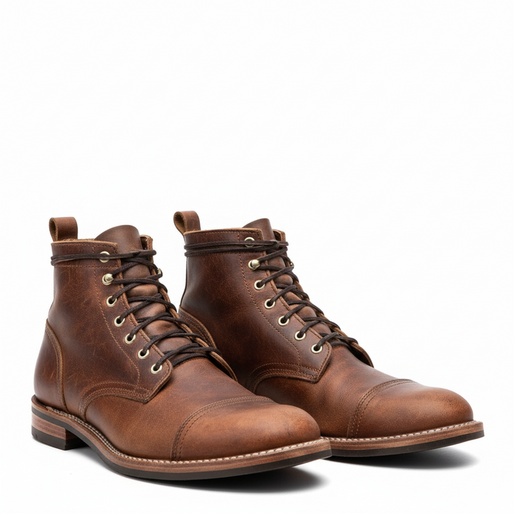 Vintage Leather Lace-Up Boots For Men