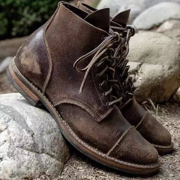 Vintage Leather Lace-Up Boots For Men