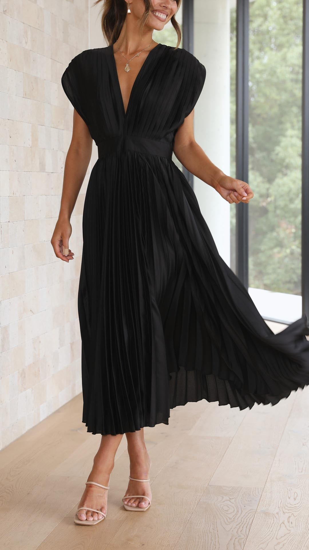 Fall Wedding Guest Pleated Maxi Dress