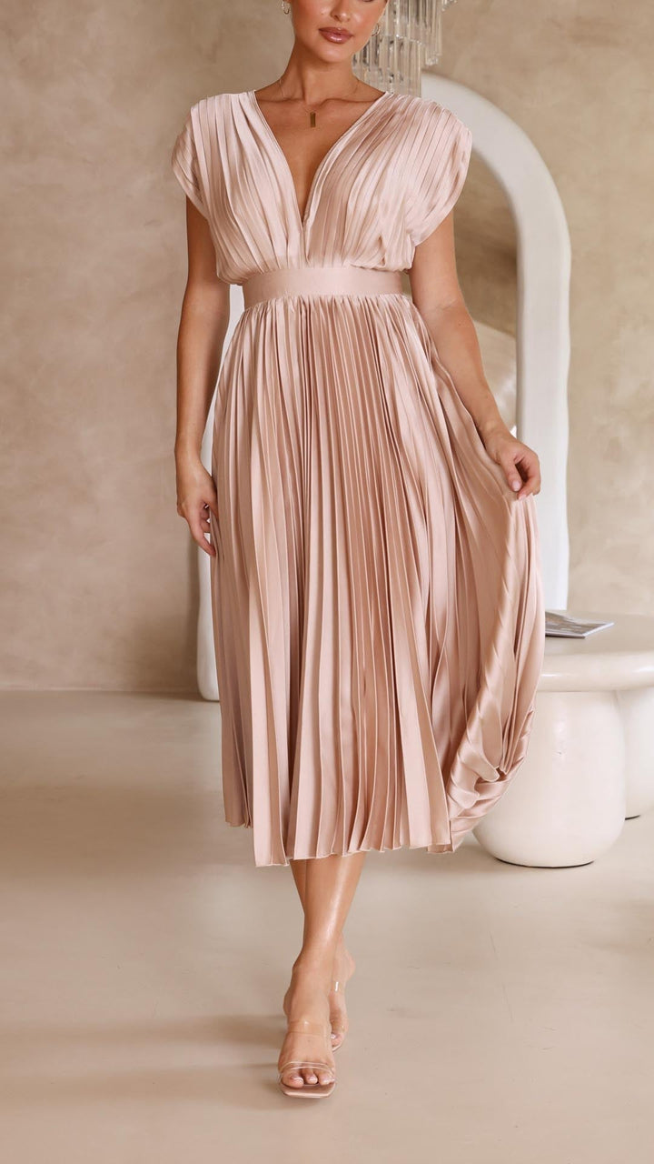 Fall Wedding Guest Pleated Maxi Dress