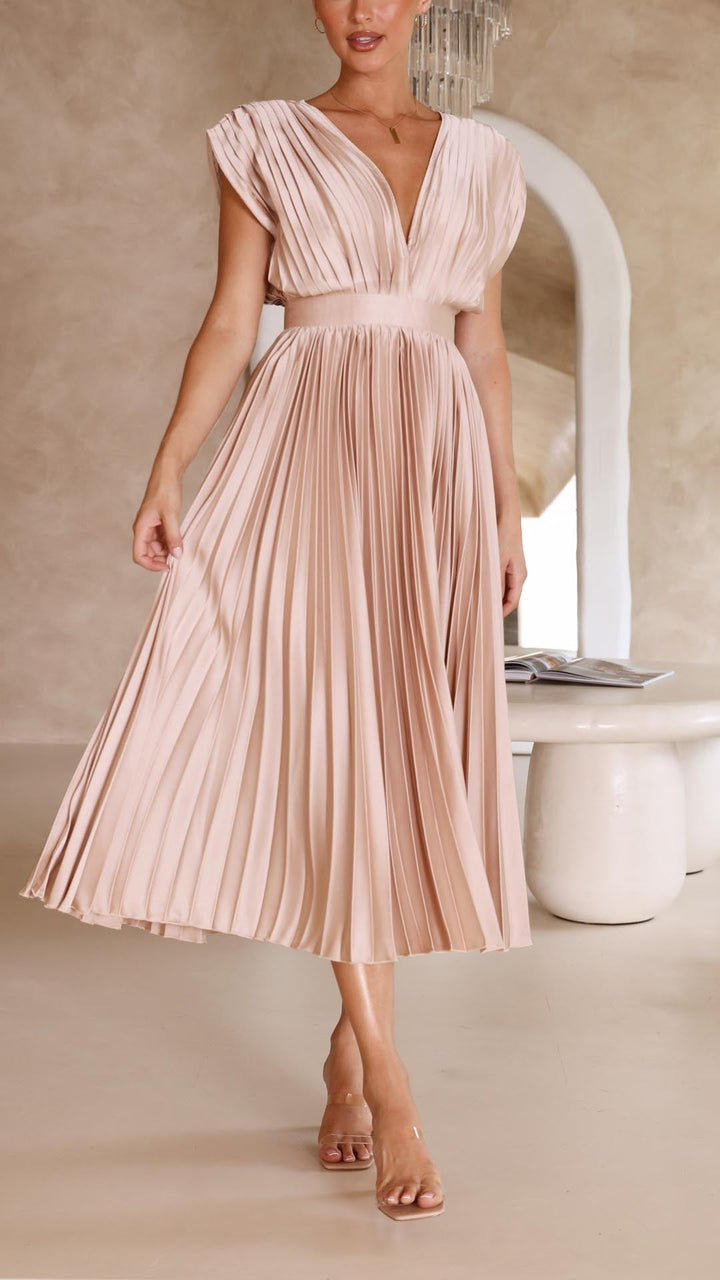 Fall Wedding Guest Pleated Maxi Dress