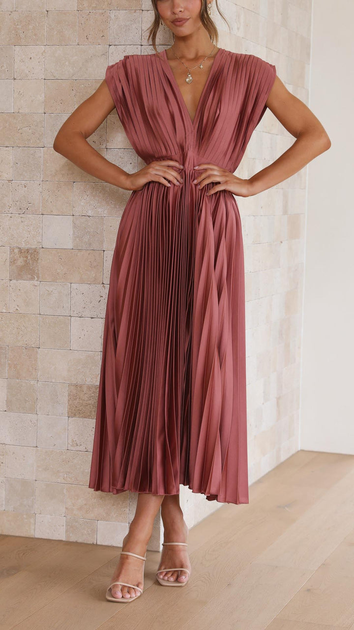 Fall Wedding Guest Pleated Maxi Dress