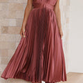 Fall Wedding Guest Pleated Maxi Dress