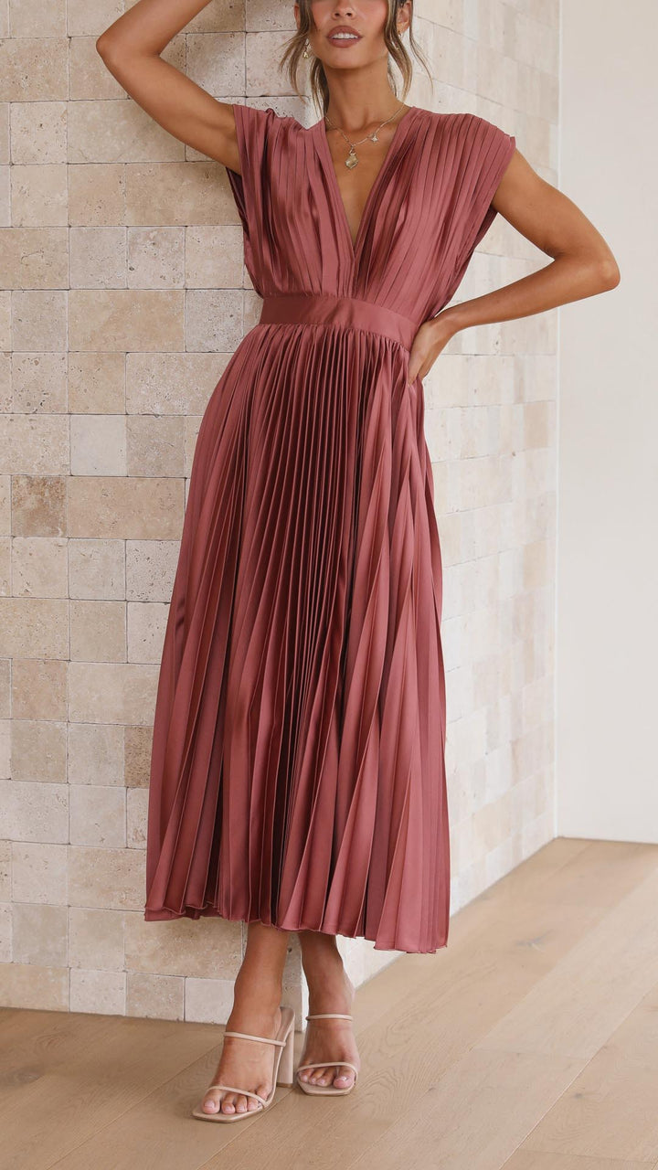Fall Wedding Guest Pleated Maxi Dress