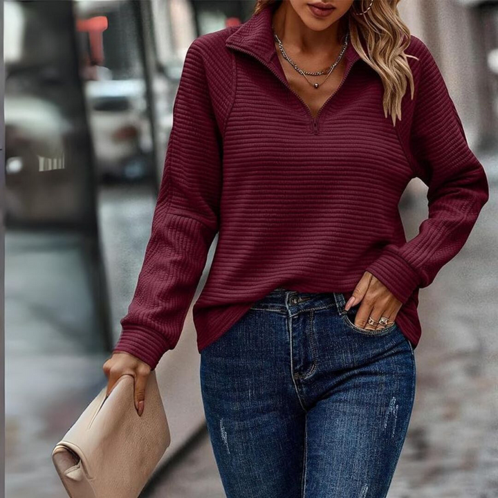 Ribbed Knit Long Sleeve Top For Women