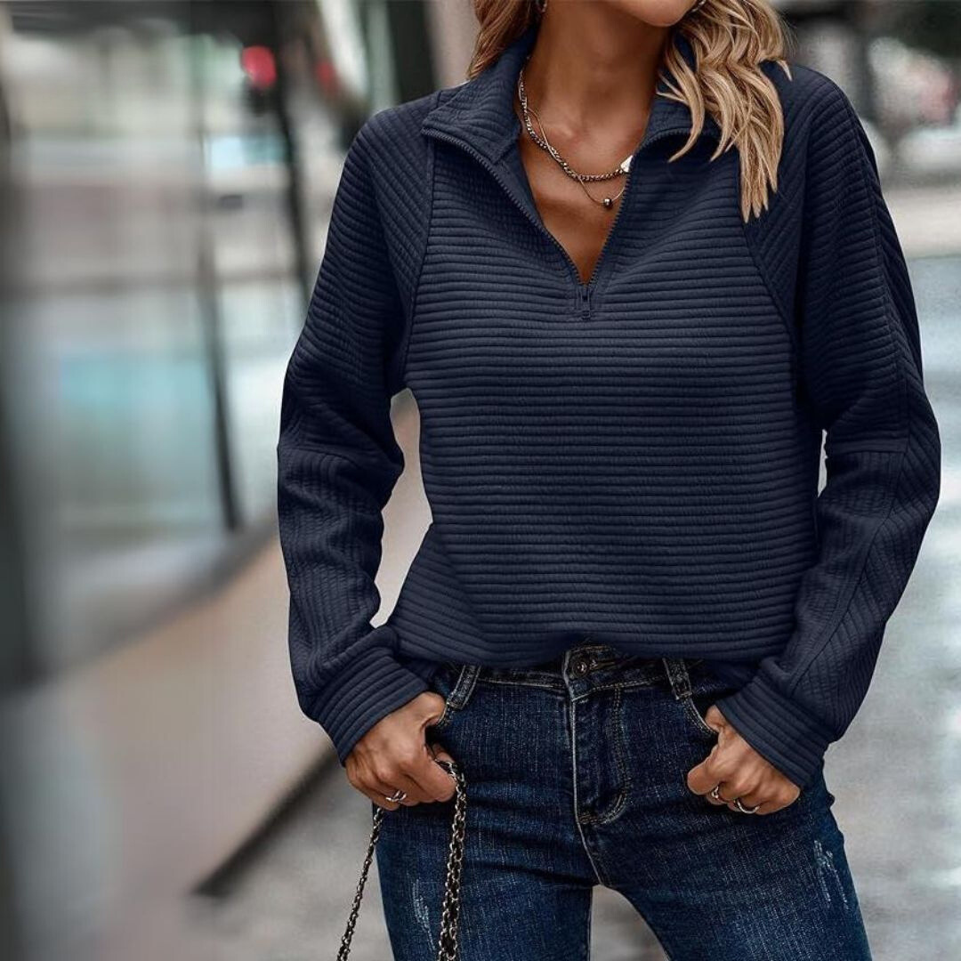 Ribbed Knit Long Sleeve Top For Women