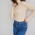 Ribbed Turtleneck Knit Top For Women