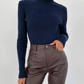 Ribbed Turtleneck Knit Top For Women