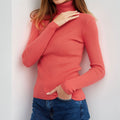 Ribbed Turtleneck Knit Top For Women
