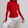 Ribbed Turtleneck Knit Top For Women