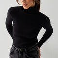 Ribbed Turtleneck Knit Top For Women
