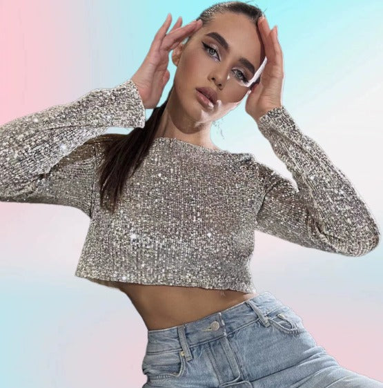 Luxe Sequin Crop Top For Women