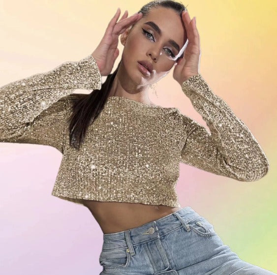 Luxe Sequin Crop Top For Women