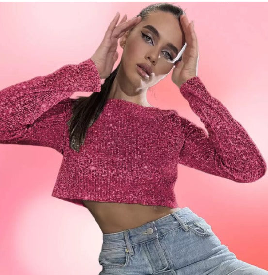 Luxe Sequin Crop Top For Women