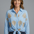 Paisley Embroidered Tie-Front Blouse For Women