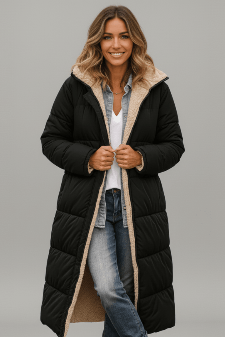 Hooded Longline Puffer Coat For Women