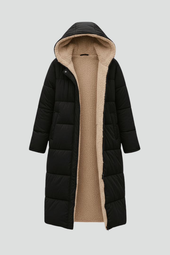 Hooded Longline Puffer Coat For Women