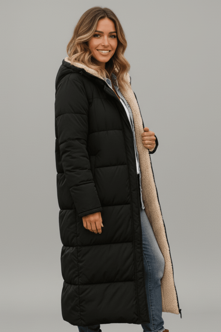 Hooded Longline Puffer Coat For Women