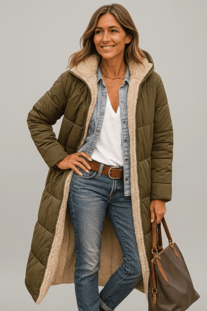 Hooded Longline Puffer Coat For Women