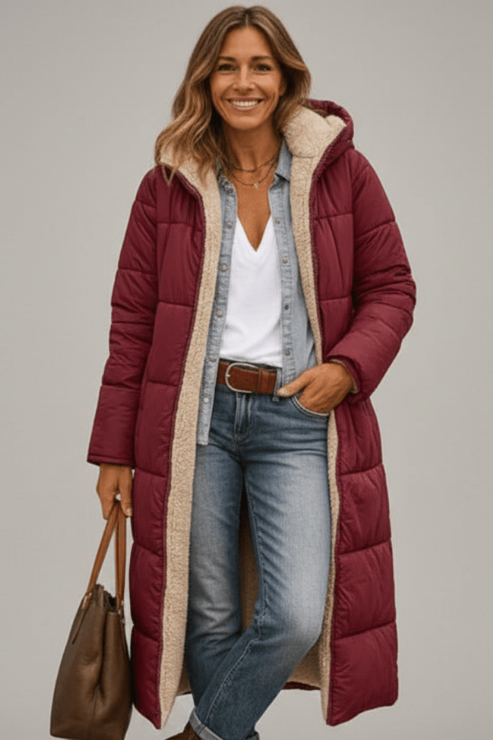 Hooded Longline Puffer Coat For Women