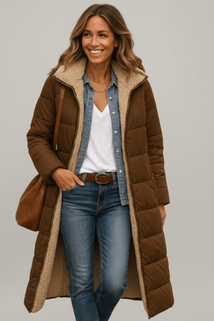 Hooded Longline Puffer Coat For Women