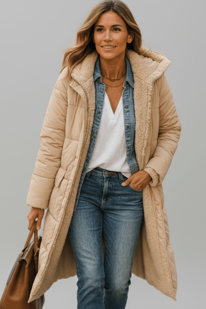 Hooded Longline Puffer Coat For Women