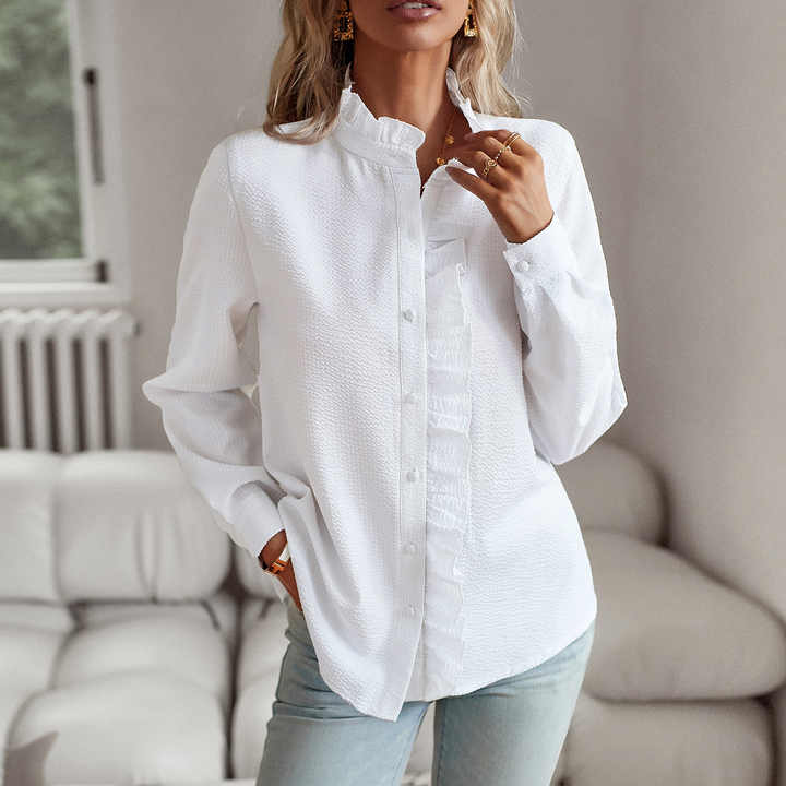 Soft Ruffle Detail Blouse with Elegant Textured Finish For Women