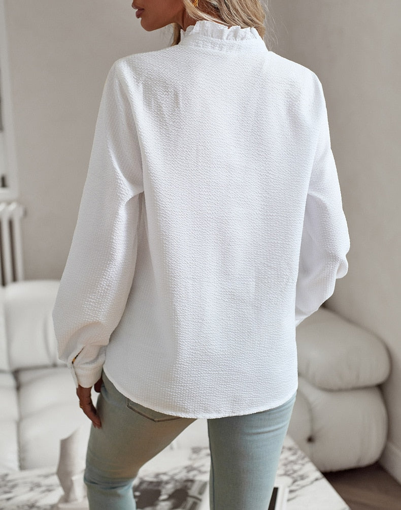 Soft Ruffle Detail Blouse with Elegant Textured Finish For Women
