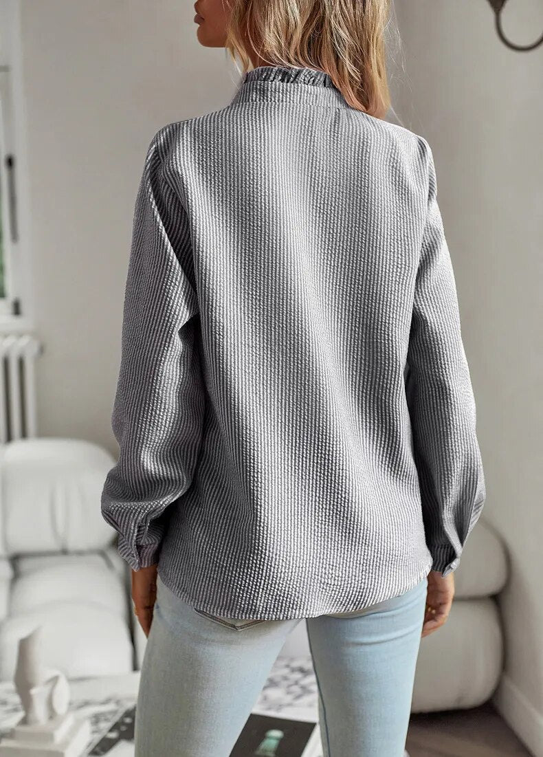 Soft Ruffle Detail Blouse with Elegant Textured Finish For Women