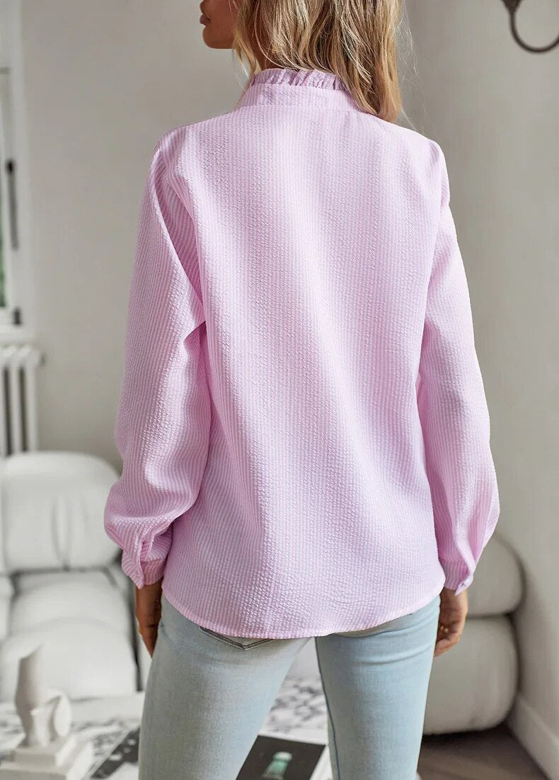 Soft Ruffle Detail Blouse with Elegant Textured Finish For Women