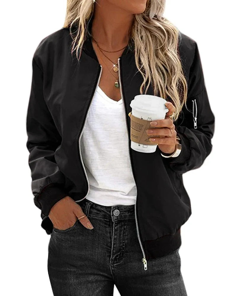 Classic Zip Bomber Jacket For Women