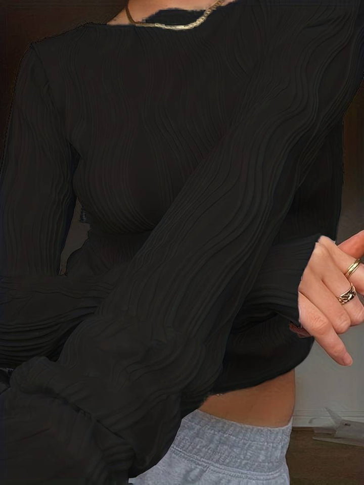 Women's Cropped Long Sleeve Top Wave Texture | Puff Cuff
