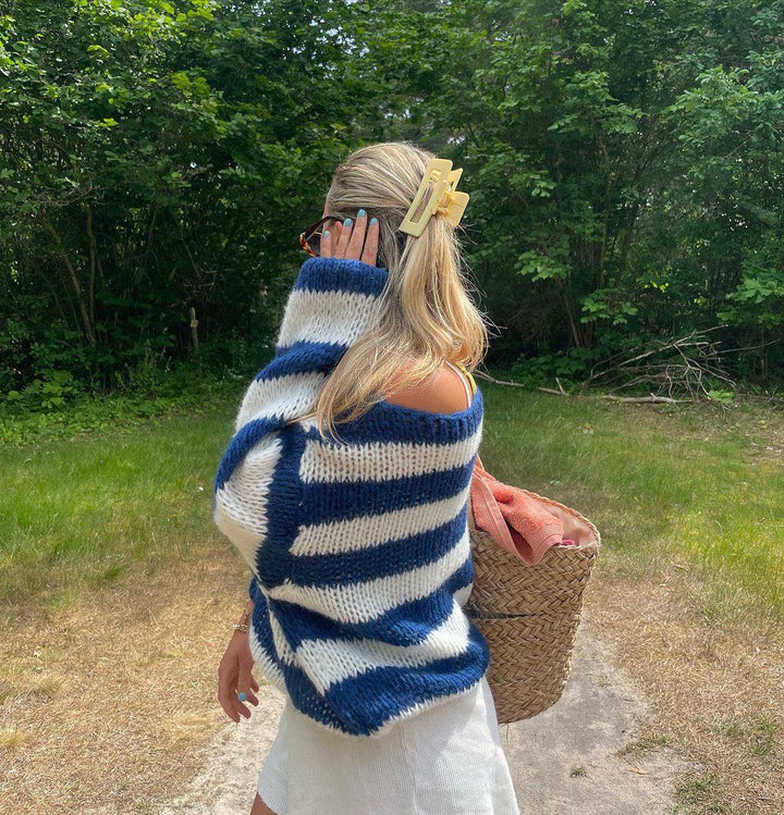 Oversized Striped Knit Sweater With Cozy Luxe Appeal For Women