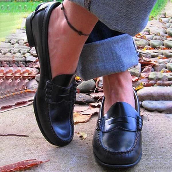 Classic Leather Slip-On Loafers For Women